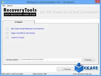 RecoveryTools Excel to vCard Converter