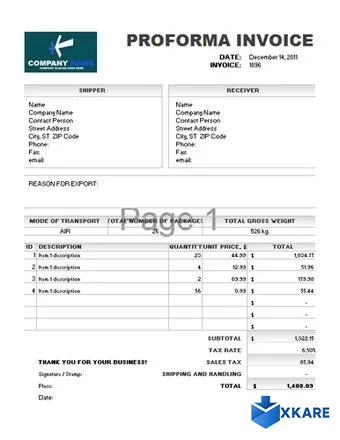 Proforma invoice template